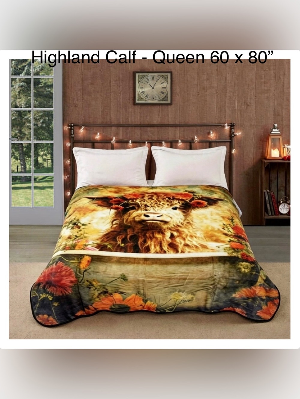 Highland Calf Cow Queen Size Fleece Blanket